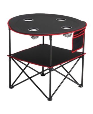 Folding Camping Table, 600D Waterproof Oxford Top with 4 Cup Holders, Carry Bag, Black