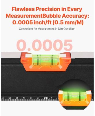 4-Piece Box Level Set, 48/24/16/10", Light-Up Bubble Vials, 45/90/180&deg; Ruler, Aluminum Alloy, Shock-Proof (10" Magnetic
