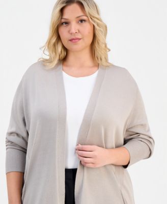 Plus Size Collarless Open-Front Cardigan 