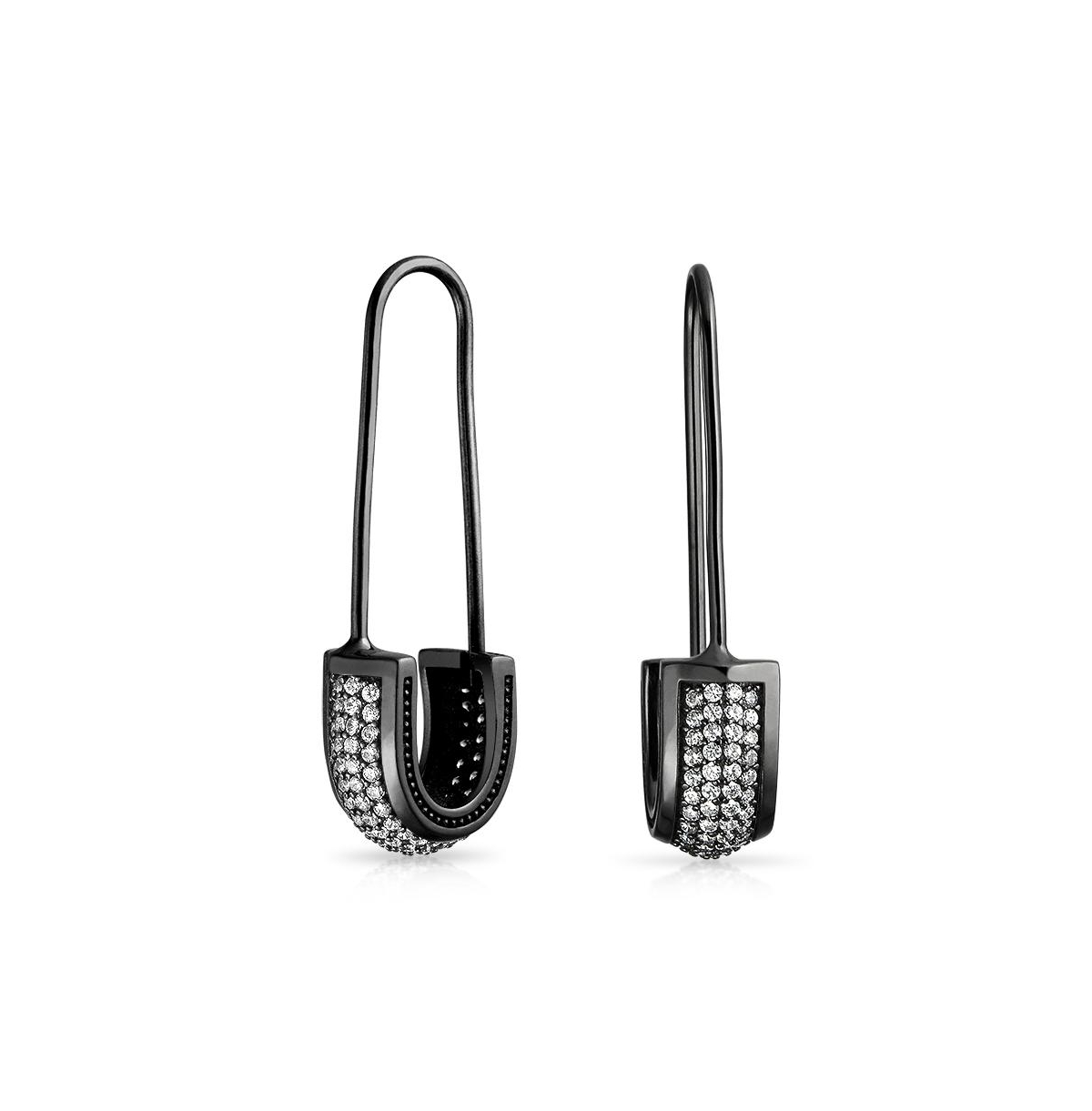 Bling Jewelry Cubic Zirconia Pave Cz Safety Pin Threader Earrings .925 Sterling Silver