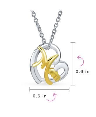 Words MOM Heart Pendant Necklace Mother Two Tone Rose Gold Plated Sterling Silver