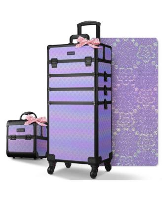 4in1 Rolling Makeup Train Case w/ Cube Case Cosmetic Organizer Purple