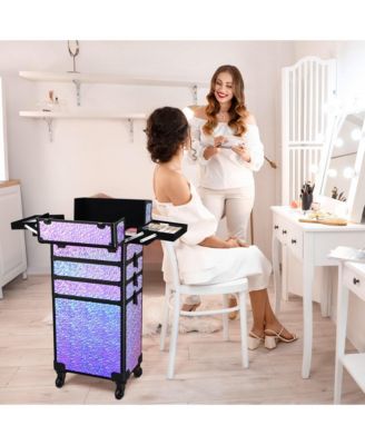 Makeup Train Case Kit with Cube Case Cosmetic Organizer Mermaid Purple