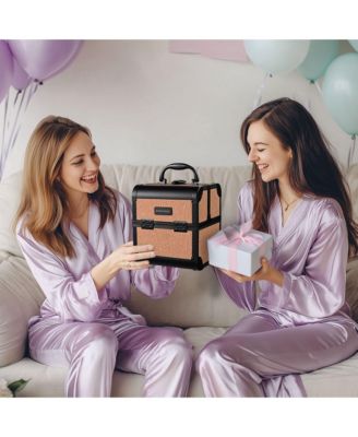 Makeup Train Case Trolley w/ Cube Case Cosmetic Organizer Orange