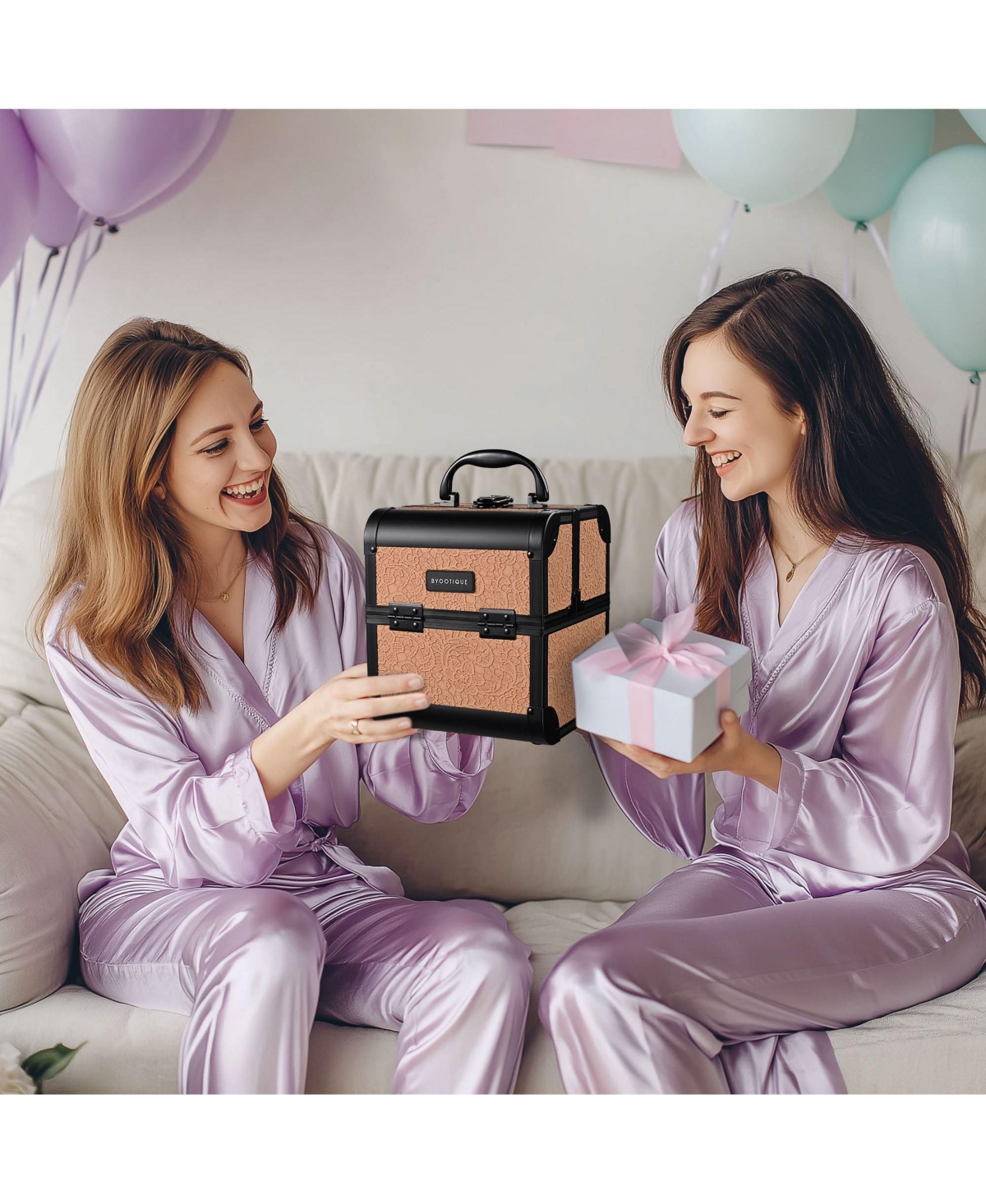 Byootique Makeup Train Case Trolley w/ Cube Case Cosmetic Organizer Orange