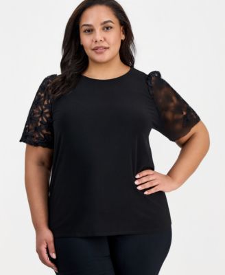 Plus Size Ribbon-Sleeve Top