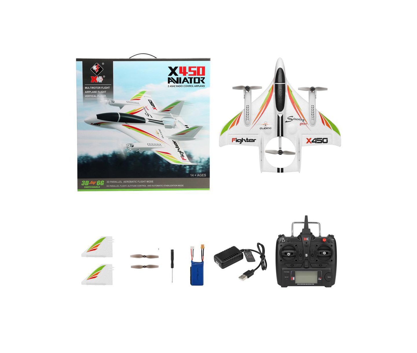 Детская игрушка Bruce & Shark X450 Vtol 3D/6G Modes RC Plane, цвет: Белый — фото 5