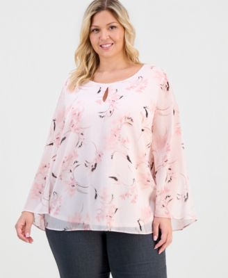 Plus Size Keyhole-Front Printed Blouse