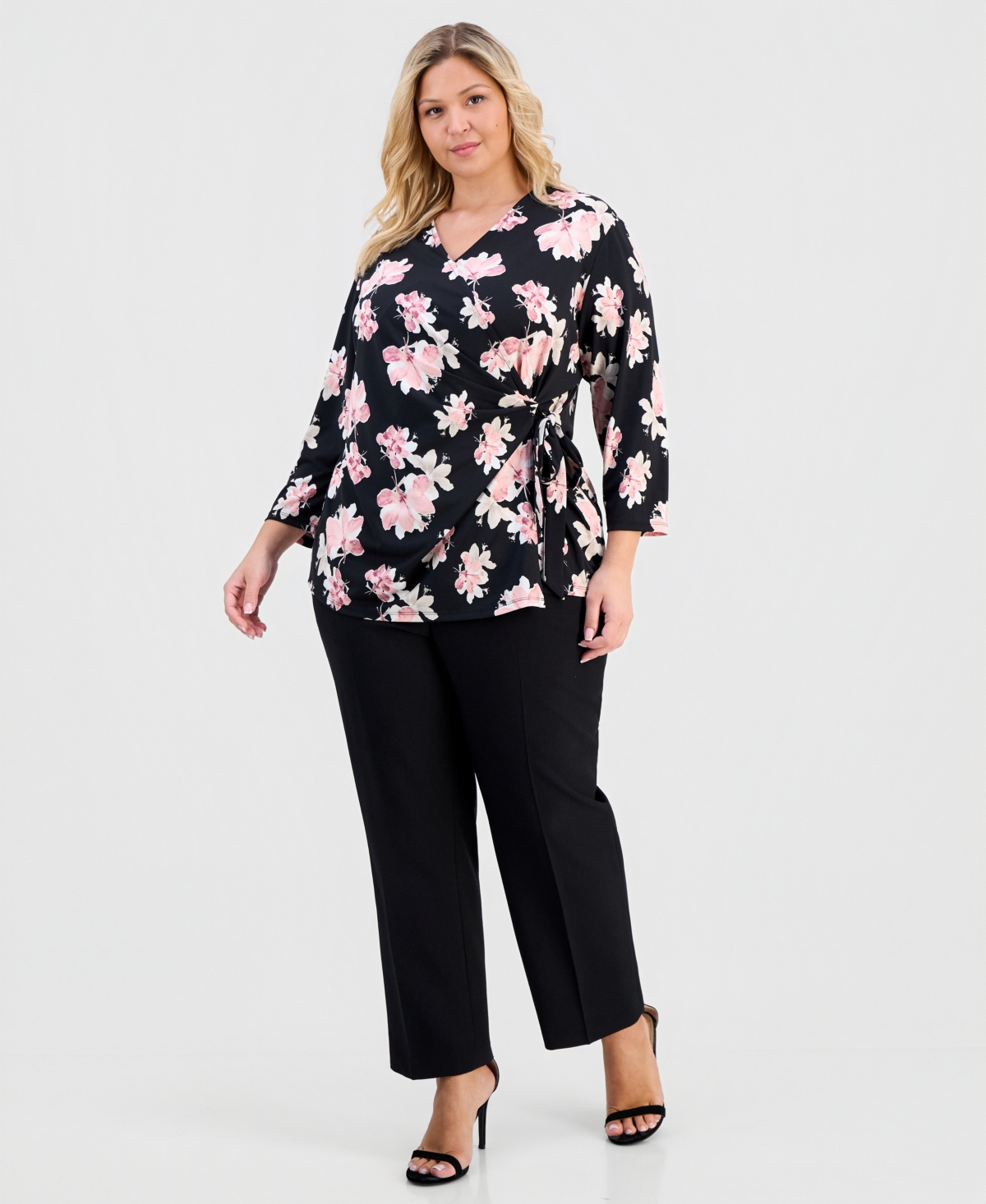Anne Klein Plus Printed Knit Side-Tie Wrap Top