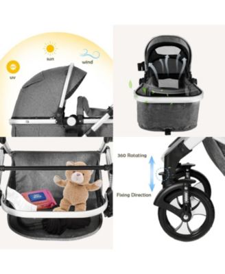 Meno V 3-in-1 Reversible Baby Stroller with Detachable Tray, Adjustable Canopy and Suspension Wheels