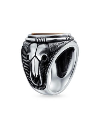 Men's Signet Western Texas Longhorn Skull Ring Sterling Silver