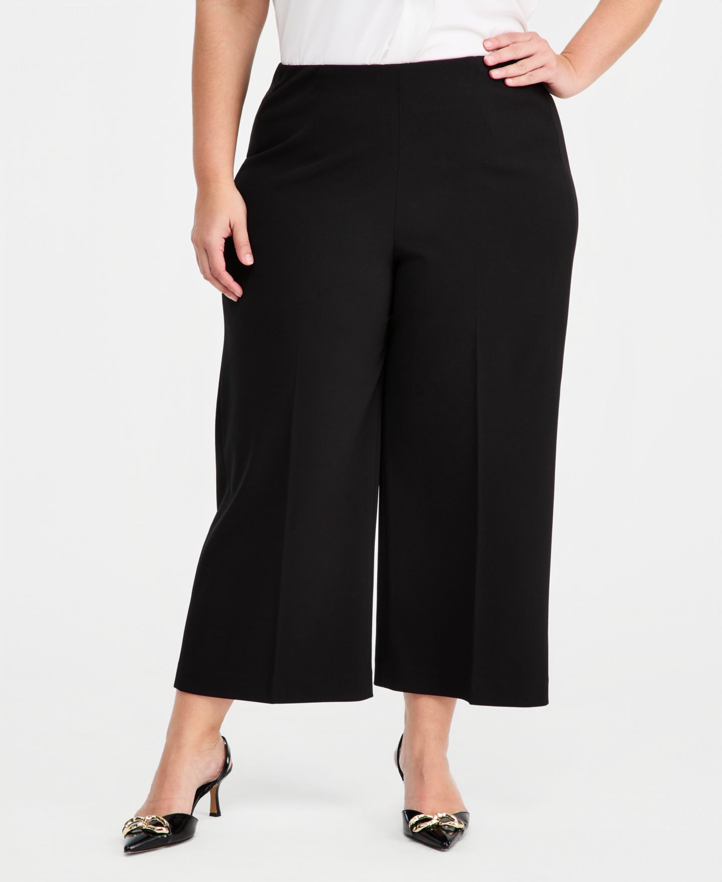 Женские брюки Anne Klein Plus Size High-Rise Wide-Leg, цвет: Чёрный — фото 6