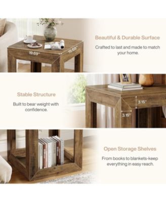 20" Rustic Farmhouse End Table with Storage Shelf for Bedroom or Living Room