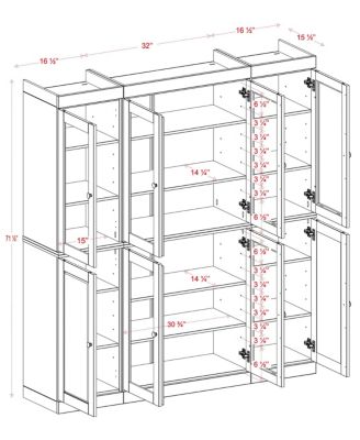 100% Solid Wood Pantry Cabinet, Shaker Doors, 2 Drawers, Adjustable Shelves, 65" Wide, 71.5" Tall