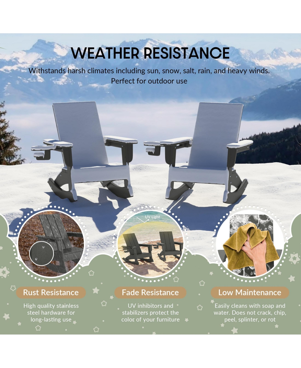 WestinTrends Outdoor Hdpe Plastic Preschool Toddler Modern Adirondack Rocking Chairs Set of 2