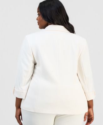 Plus Size 3/4-Sleeve One-Button Blazer