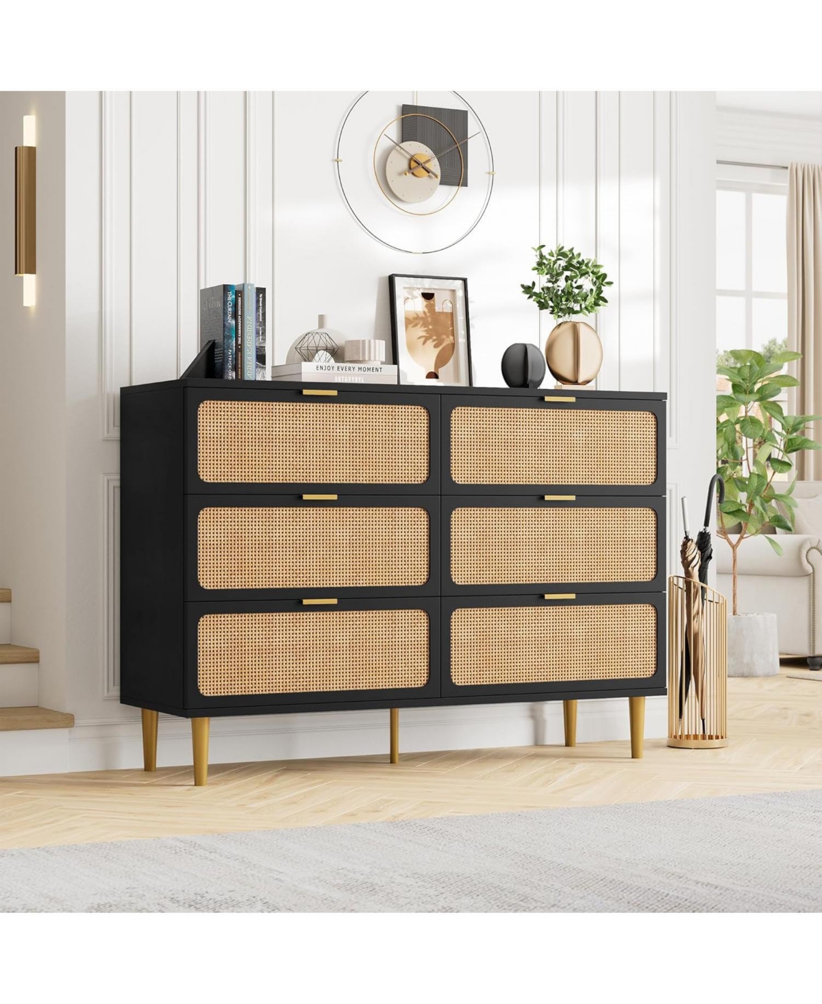 gaomon 6-Drawer Rattan Dresser, Wide Top, Large Double Chest for Bedroom, Closet, Living Room