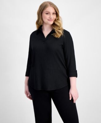 Plus Size 3/4-Sleeve Textured Top
