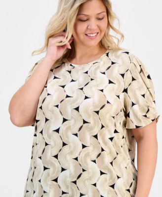 Plus Size Printed Pleated-Sleeve Top