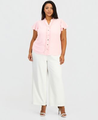 Plus Size Ruffled Button-Front Top