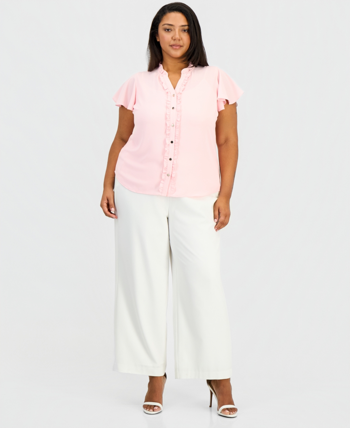 Anne Klein Essentials Plus Ruffled Button-Front Top
