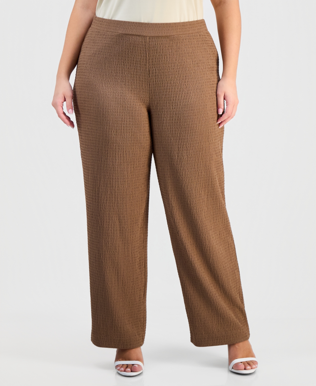 Anne Klein Essentials Plus Textured Wide Leg Pants