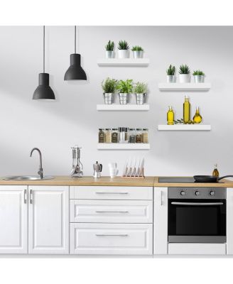 5 Pack 16 Inch Long Floating Wall Shelves for Bedroom, Decor, Kitchen, Living Room - for Trophies, Frames, Bookshelf