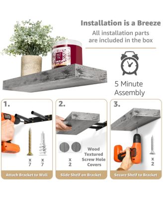 5 Pack 16 Inch Long Floating Wall Shelves for Bedroom, Decor, Kitchen, Living Room - for Trophies, Frames, Bookshelf