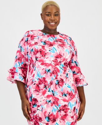 Plus Size Floral 3/4-Sleeve Sheath Dress