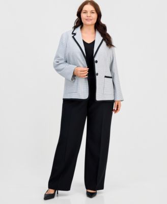 Plus Size Framed Notched Collar Patterned Jacket