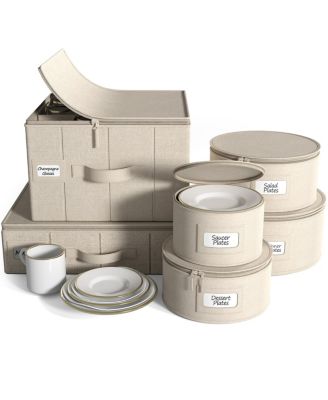 6-Piece Stackable Plate Carrier Set for Dinnerware, Plate Organization and Storage with Felt Plate Protector