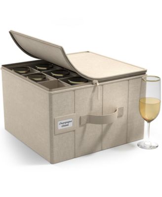 Champagne Flute Glasses Organizer Case with Lid (Holds Service for 12) with Felt Protectors