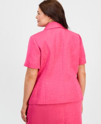 Plus Size Short-Sleeve Circle Jacquard Jacket