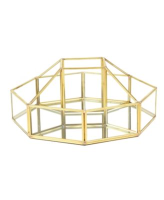 Handcrafted Glass Organizer, Decorative Storage Container for Makeup, Jewelry, Desk, or Bathroom, Stylish, Gold