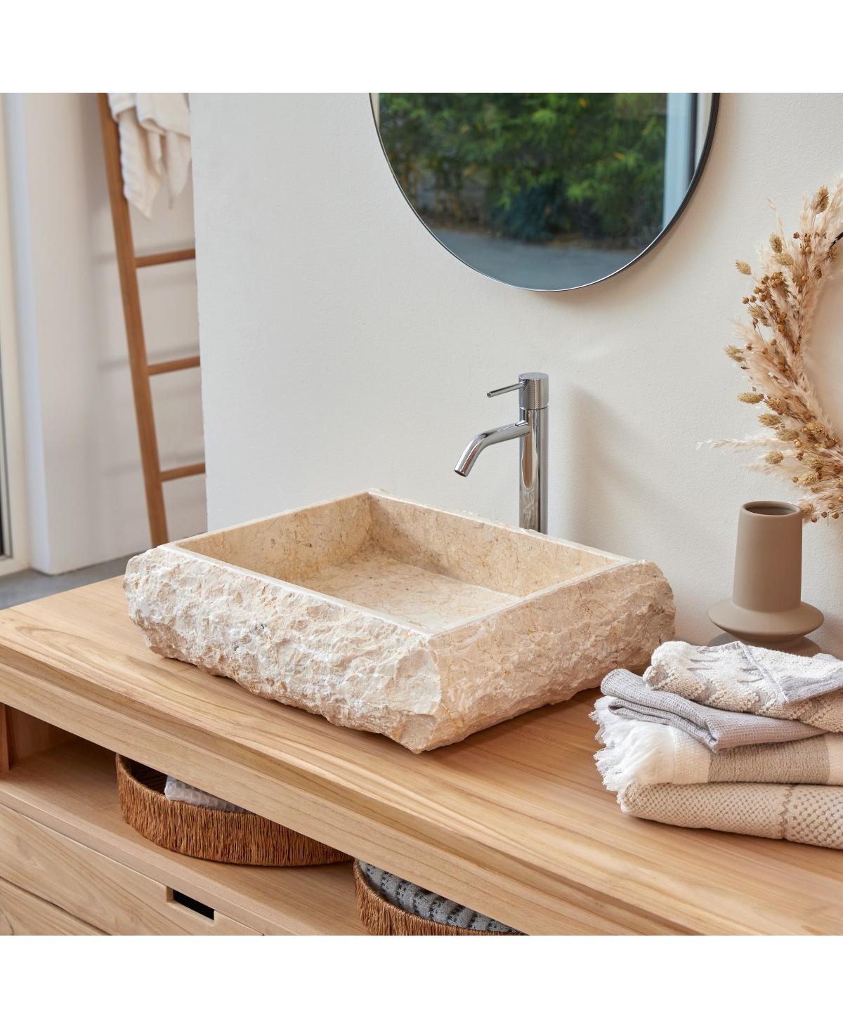 Tikamoon Genuine Marble Washbasin Sin hand-carved Rustic Design Bathroom