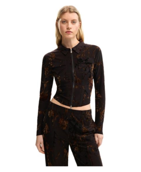 Женская рубашка Desigual Flocked zipper, цвет: Коричневый