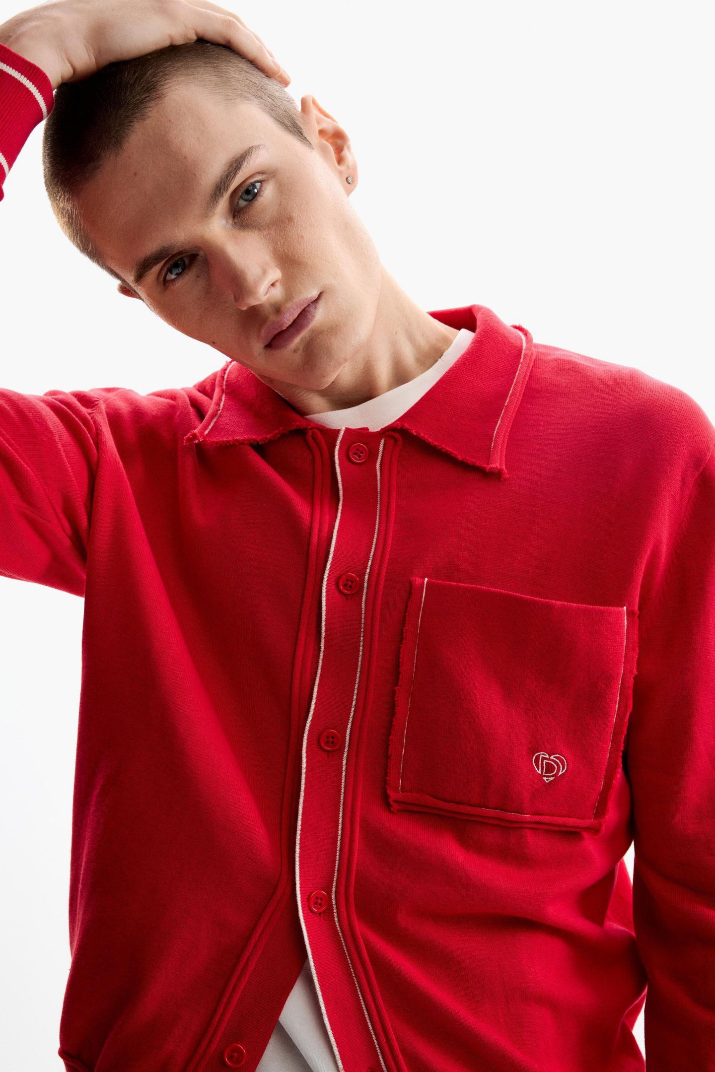 Мужской свитер Desigual Fine Sweater With Buttons, цвет: Красный — фото 4