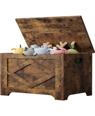 23.6" Storage Chest, Wooden Storage Bench with Safety Hinge, Easy Assembly, Large Toy Chest for Entryway