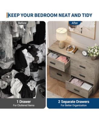 Dresser for Bedroom with 6 Drawers, Modern Chest of Drawers with Metal Handle, Wooden Dresser TV Stand