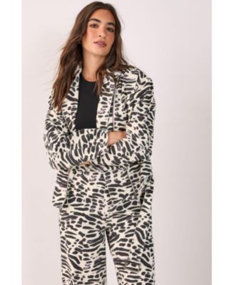 Women's Denim Animal Print Biker Jacket