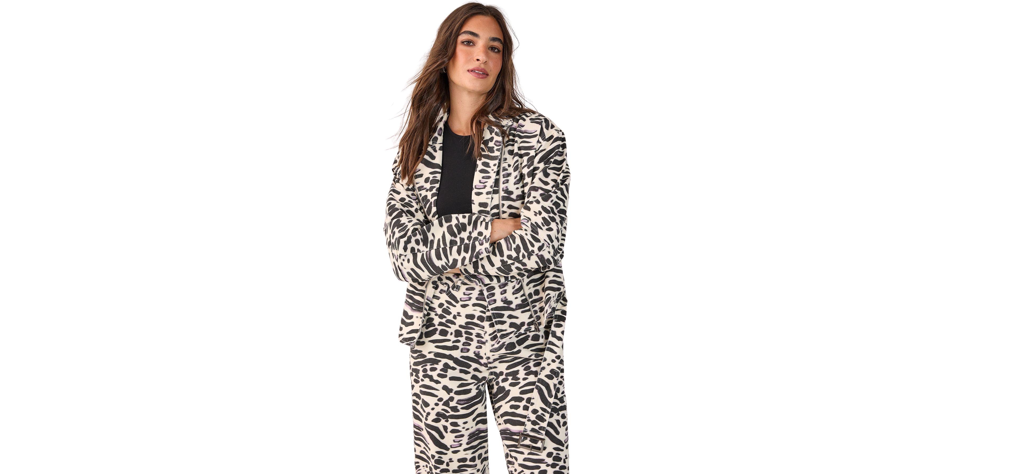 Nasty Gal Women's Denim Animal Print Biker Jacket