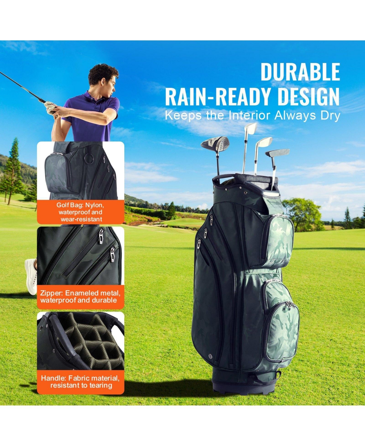 Mecale Golf Cart Bag, 14-Way Divider Top, 36", 11 Pockets, Premium Nylon, Handles, Dust Cover & Detachable Straps