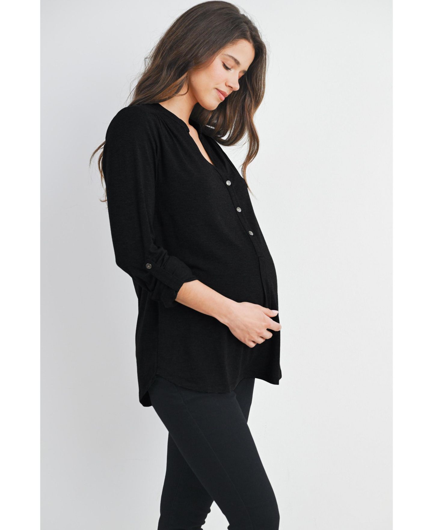 Топ для кормления Hello Miz Henley с V-образным вырезом, для беременных, цвет: Чёрный — фото 2