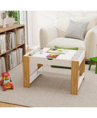 White Kids 2 in 1 Play Table with 7 Storage Compartments LEGO Compatible Building Surface and Whiteboard Modern Activity Learning Furniture