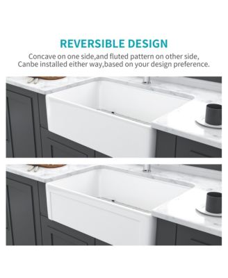 Farmhouse Sink Ceramic Porcelain Reversible Apron Front Single Bowl