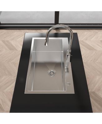 32x19inch Brushed Nickel Stainless Steel Kitchen Sink Overmount Single Bowl Handmade