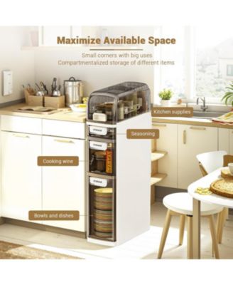 4-Tiers Slim Bathroom Storage Cabinet, Narrow Storage Waterproof Skinny Bathroom Cabinet with Wheels and Toilet Paper Holder for Small Spaces