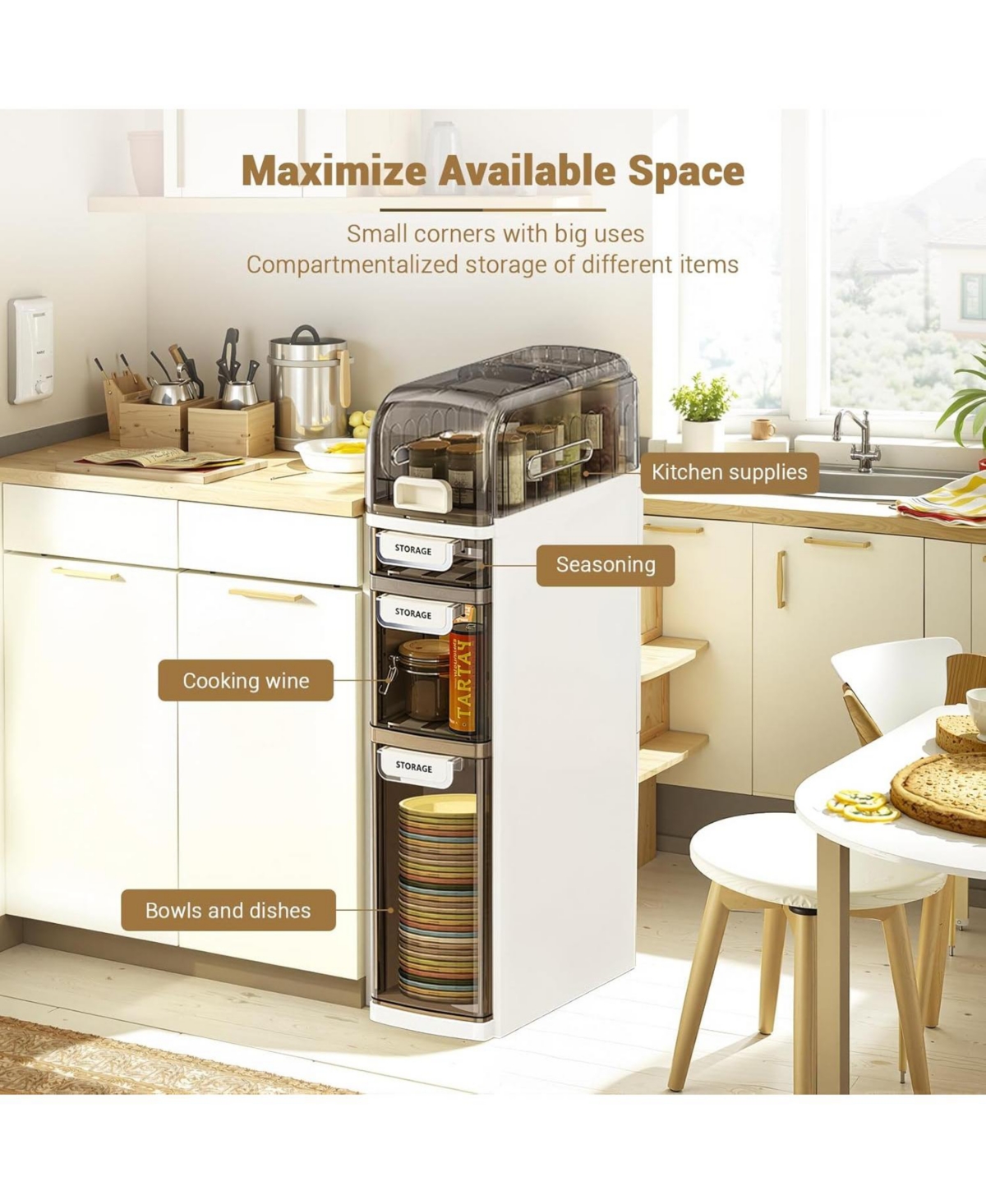 gaomon 4-Tiers Slim Bathroom Storage Cabinet, Narrow Storage Waterproof Skinny Bathroom Cabinet with Wheels and Toilet Paper Holder for Small Spaces