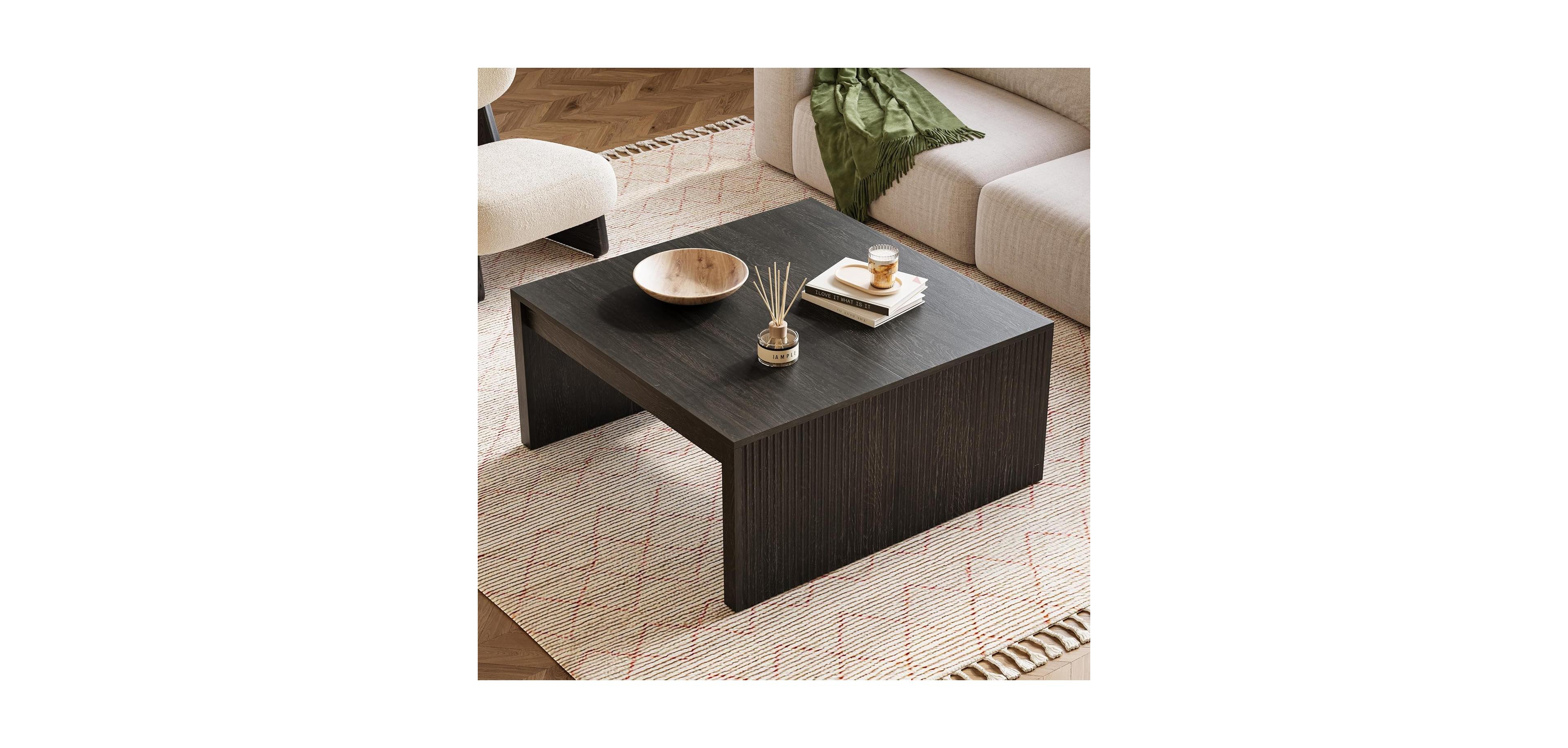 Tribesigns Square Coffee Table, 39.4-Inch Fluted Coffee Tables, Mid-Century Modern Center Cocktail Table