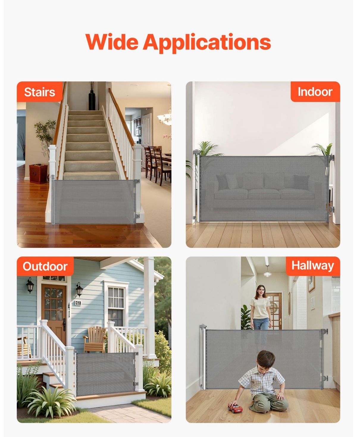 Cozito Retractable Baby Gate, 31.3 in Tall, Extends to 56.3 in Wide, Mesh Dog Gate w/ Security Lock, Trip-Free Walk-Through, Indoor/Outdoor